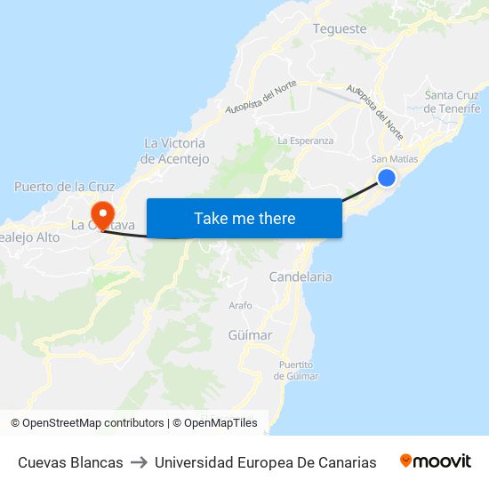 Cuevas Blancas to Universidad Europea De Canarias map