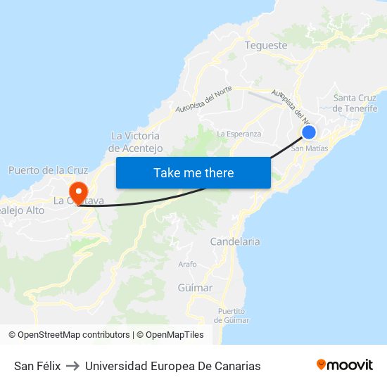 San Félix to Universidad Europea De Canarias map