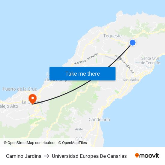 Camino Jardina to Universidad Europea De Canarias map