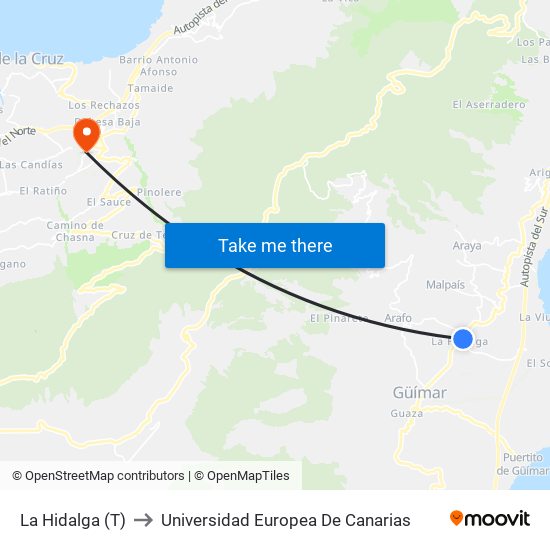 La Hidalga (T) to Universidad Europea De Canarias map