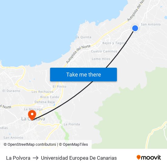 La Polvora to Universidad Europea De Canarias map