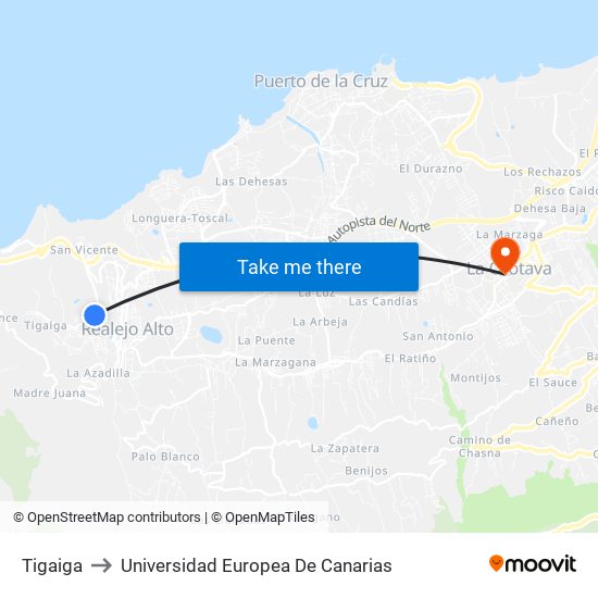 Tigaiga to Universidad Europea De Canarias map