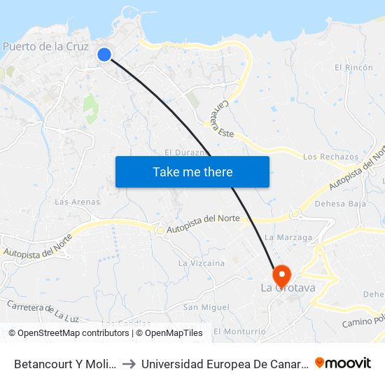 Betancourt Y Molina to Universidad Europea De Canarias map