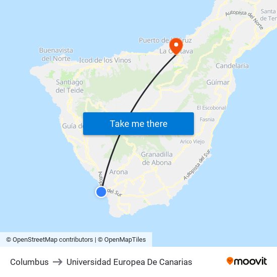 Columbus to Universidad Europea De Canarias map
