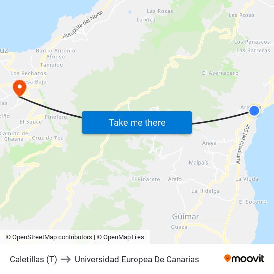 Caletillas (T) to Universidad Europea De Canarias map