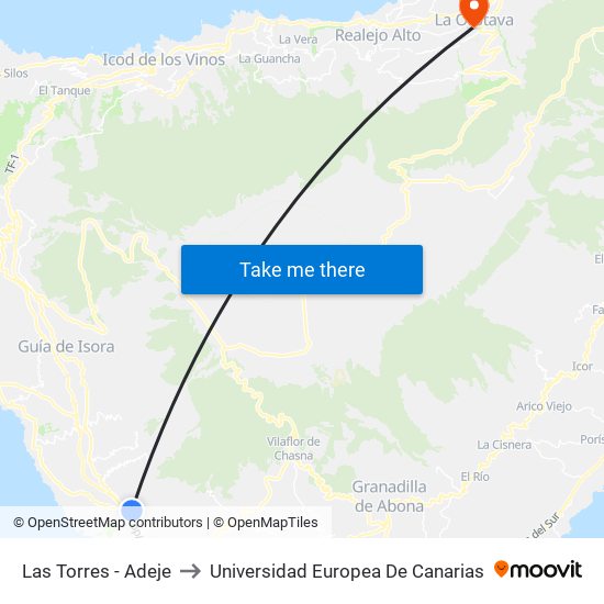 Las Torres - Adeje to Universidad Europea De Canarias map