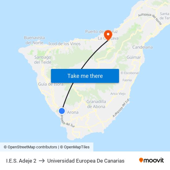 I.E.S. Adeje 2 to Universidad Europea De Canarias map