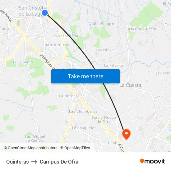 Quinteras to Campus De Ofra map