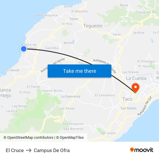 El Cruce to Campus De Ofra map