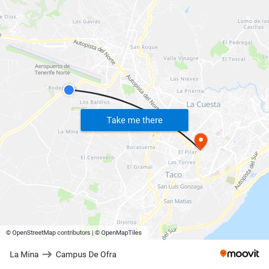 La Mina to Campus De Ofra map