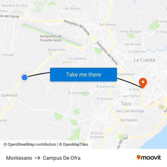 Montesano to Campus De Ofra map