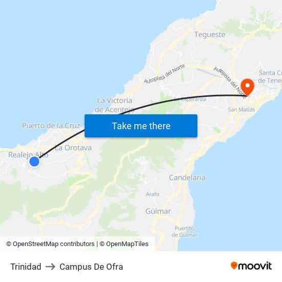 Trinidad to Campus De Ofra map