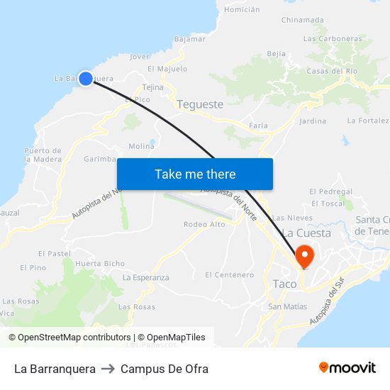 La Barranquera to Campus De Ofra map