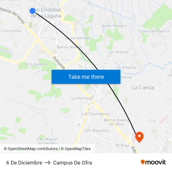 6 De Diciembre to Campus De Ofra map