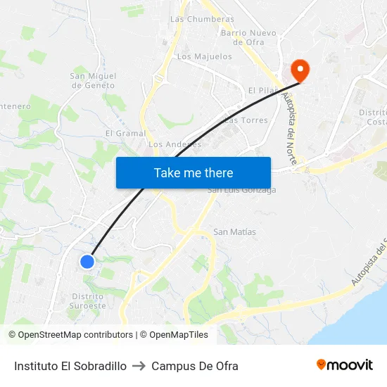 Instituto El Sobradillo to Campus De Ofra map