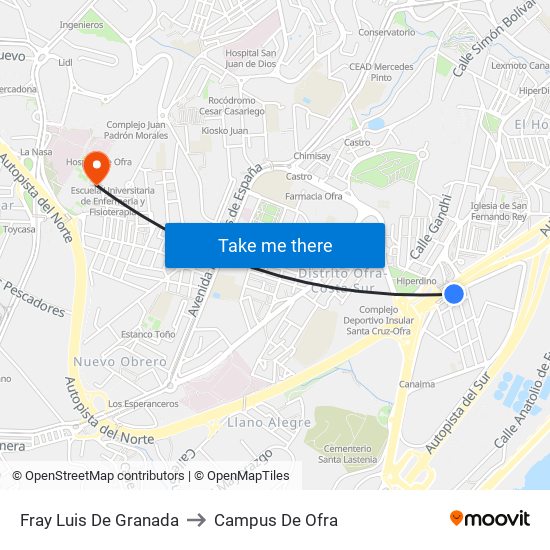 Fray Luis De Granada to Campus De Ofra map