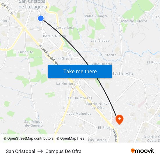 San Cristobal to Campus De Ofra map