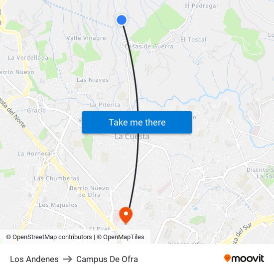 Los Andenes to Campus De Ofra map