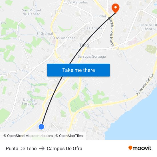 Punta De Teno to Campus De Ofra map