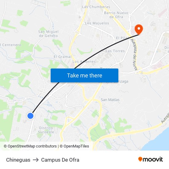Chineguas to Campus De Ofra map