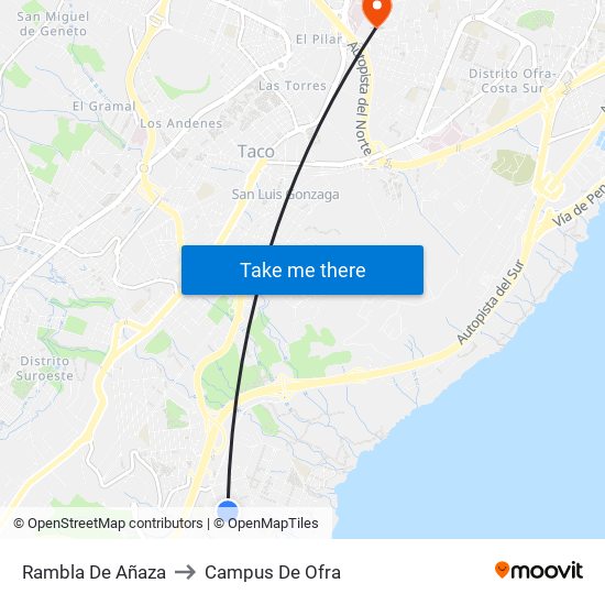 Rambla De Añaza to Campus De Ofra map