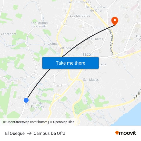 El Queque to Campus De Ofra map