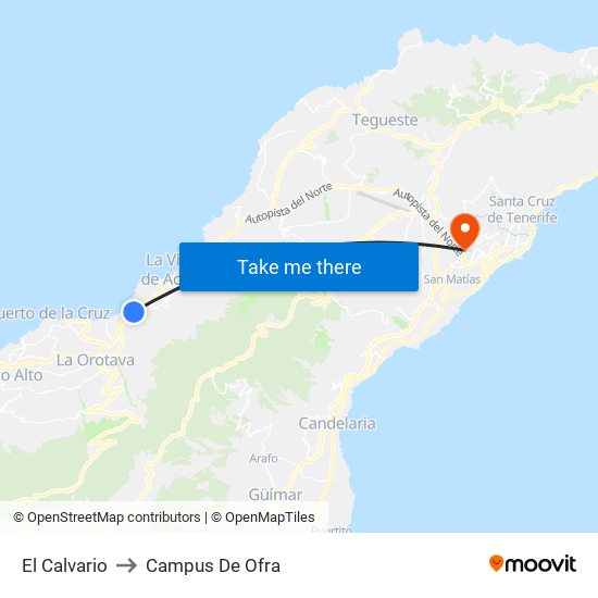 El Calvario to Campus De Ofra map