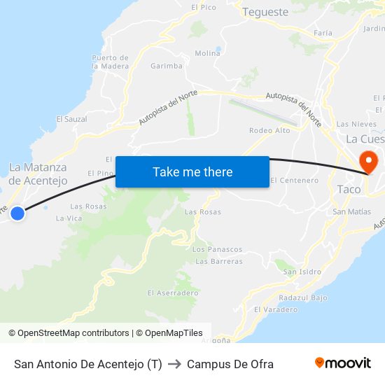 San Antonio De Acentejo (T) to Campus De Ofra map