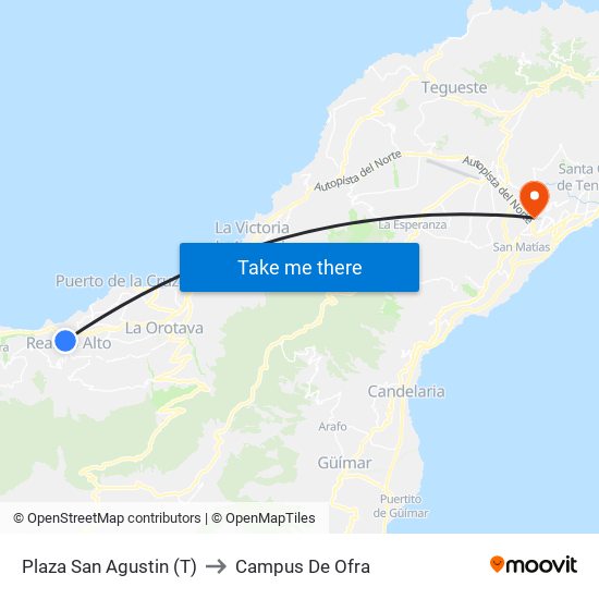 Plaza San Agustin (T) to Campus De Ofra map