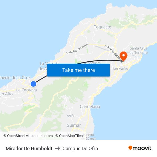 Mirador De Humboldt to Campus De Ofra map