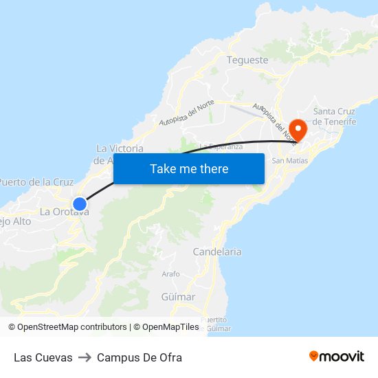 Las Cuevas to Campus De Ofra map