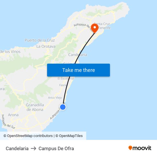 Candelaria to Campus De Ofra map