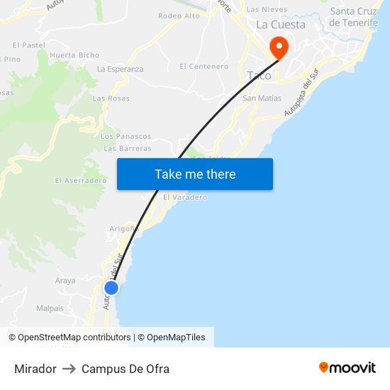 Mirador to Campus De Ofra map