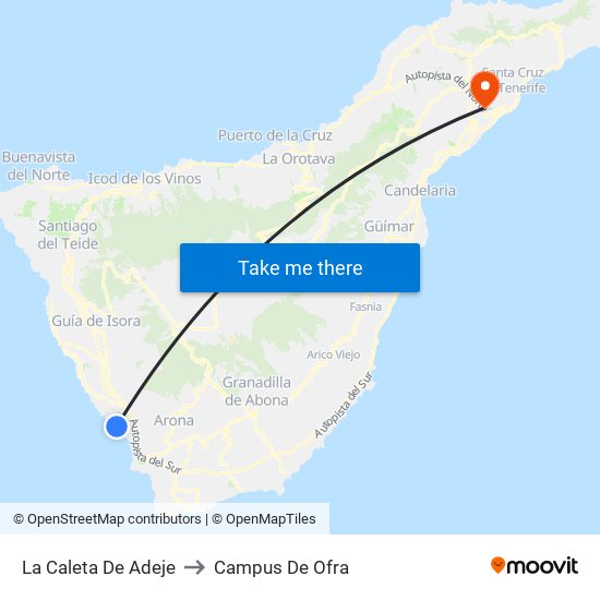 La Caleta De Adeje to Campus De Ofra map
