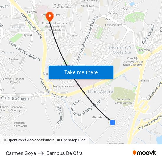 Carmen Goya to Campus De Ofra map