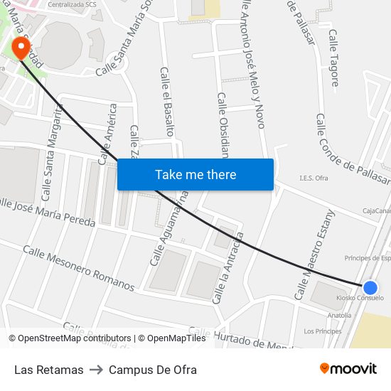 Las Retamas to Campus De Ofra map
