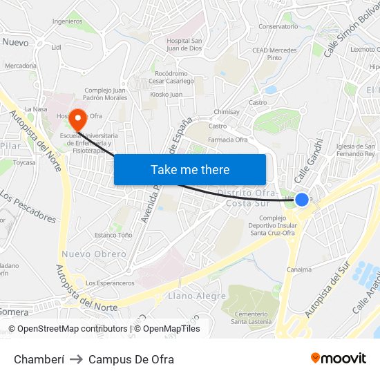 Chamberí to Campus De Ofra map