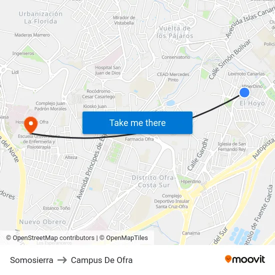 Somosierra to Campus De Ofra map