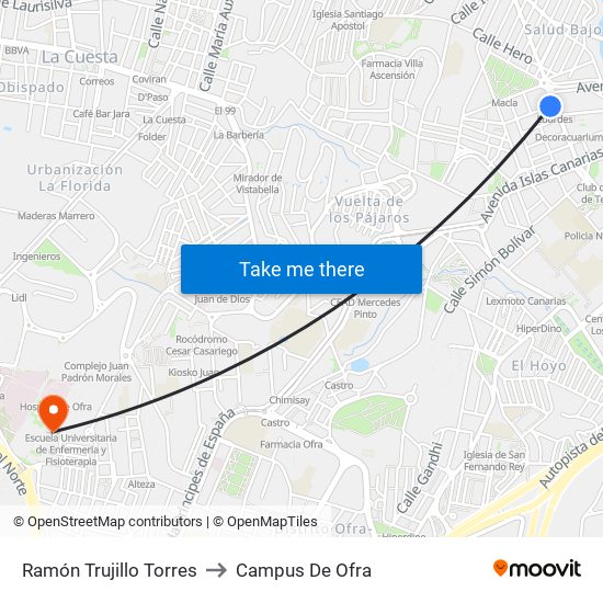 Ramón Trujillo Torres to Campus De Ofra map