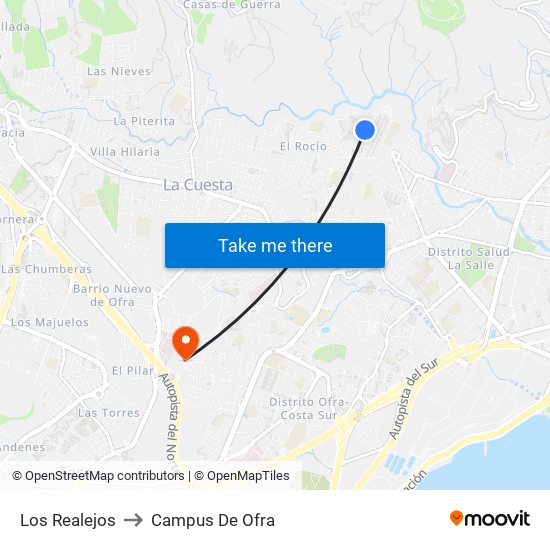 Los Realejos to Campus De Ofra map