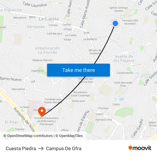 Cuesta Piedra to Campus De Ofra map