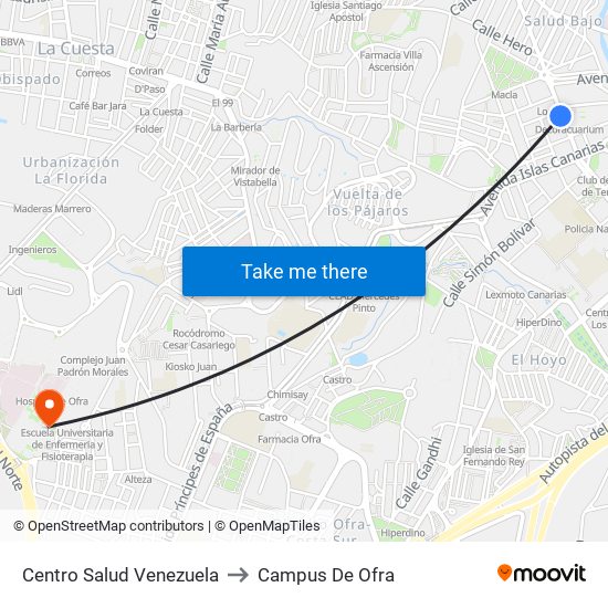 Centro Salud Venezuela to Campus De Ofra map