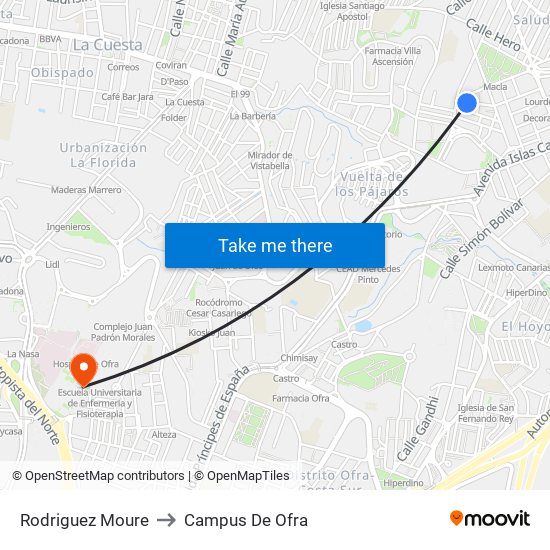 Rodriguez Moure to Campus De Ofra map