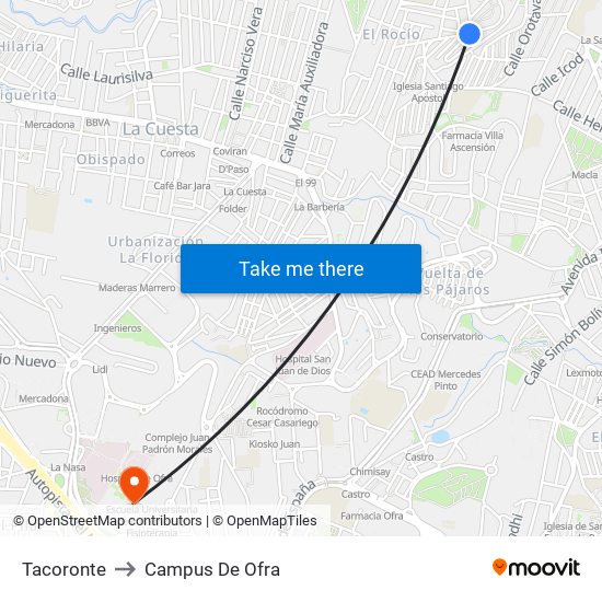 Tacoronte to Campus De Ofra map