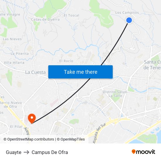 Guayte to Campus De Ofra map