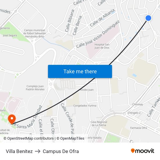 Villa Benítez to Campus De Ofra map