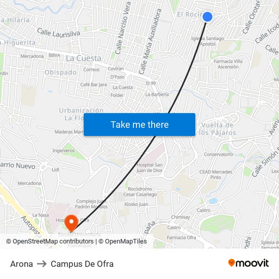 Arona to Campus De Ofra map