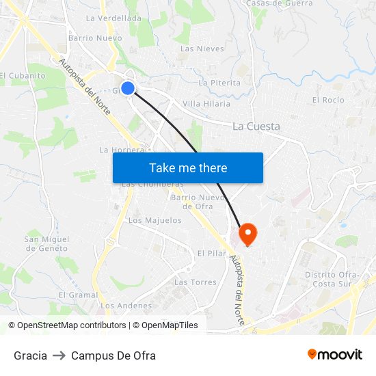 Gracia to Campus De Ofra map