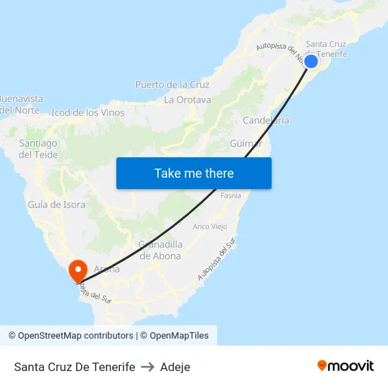 Santa Cruz De Tenerife to Adeje map