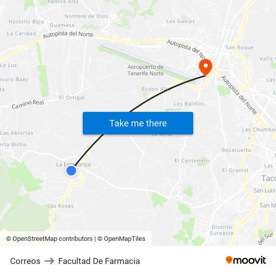 Correos to Facultad De Farmacia map
